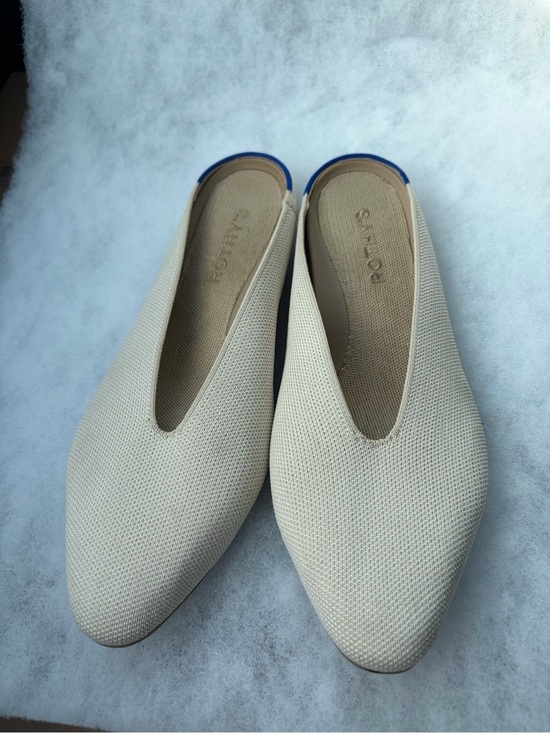 Rothy's Shoes - Rothy's Cream Pointed Knit Mule with Blue Trim